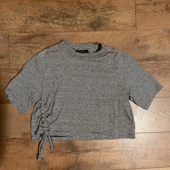 All Saints Tops - All Saints Striped Cropped Top with Side Tie